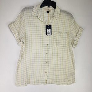 NWT Universal Thread Shirt Womens XS Green Yellow White Plaid Preppy Cottagecore